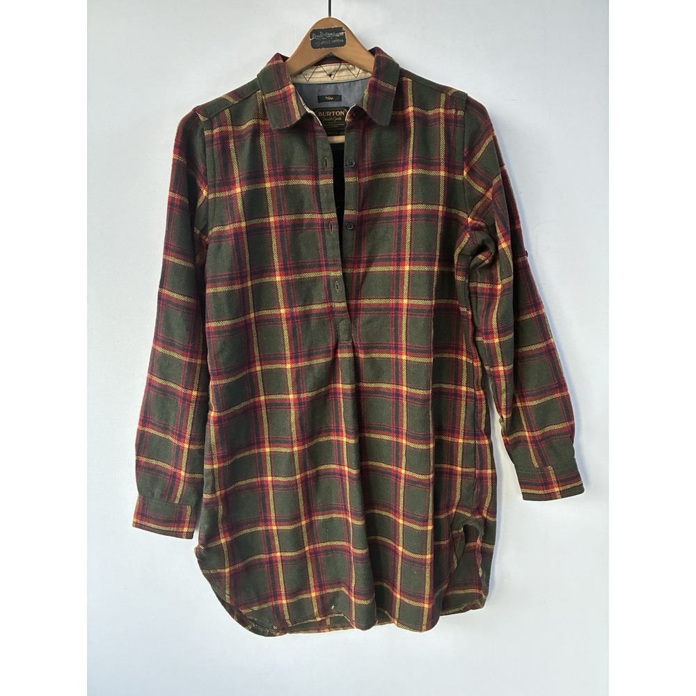 Burton Green Red Plaid Wool BLend Long Sleeve Knee Length Tunic Dress Large